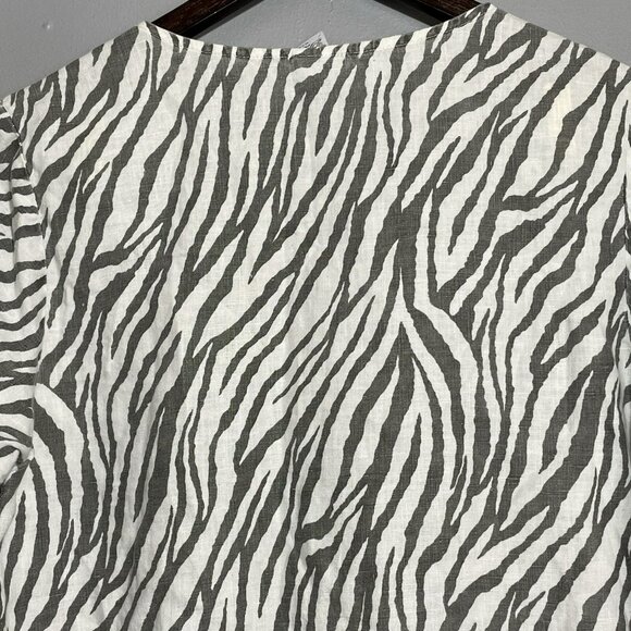 Match Point Linen Blouse Tunic Lagenlook Women Size S Zebra Stripes Loose Relax - Picture 4 of 12